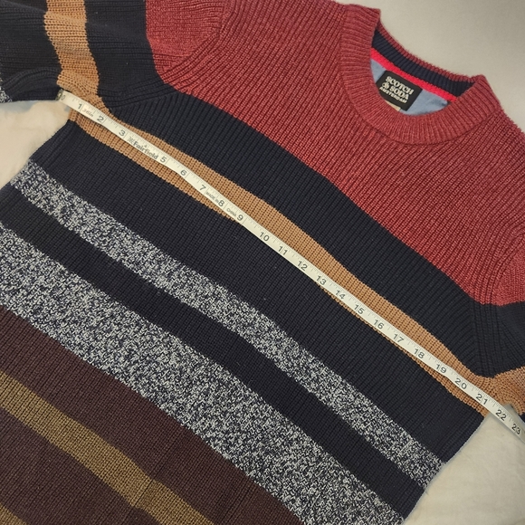 Scotch & Soda Amsterdam Striped Stripe Sweater Sz L Burgundy Green Navy Crewneck - Picture 12 of 15